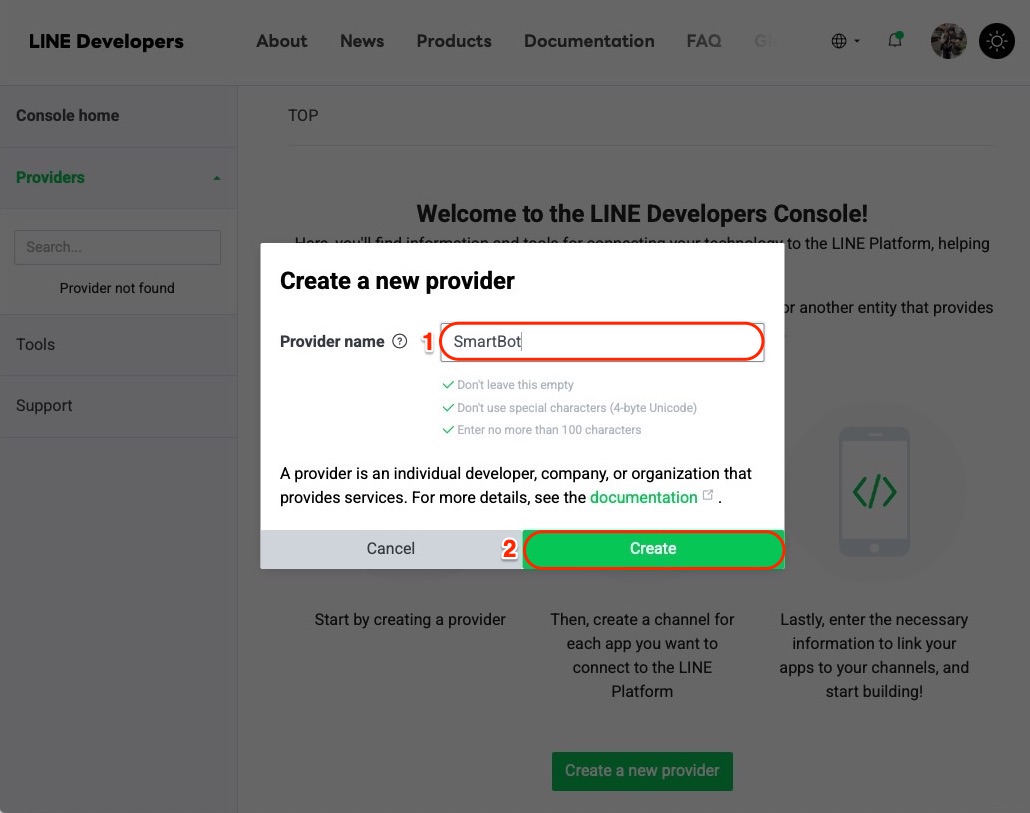 選 Create a Messaging API channel
